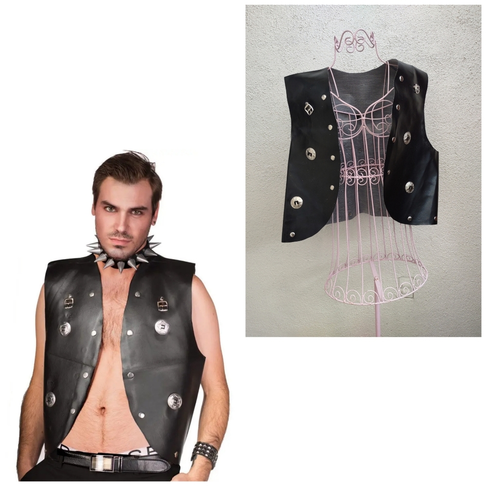 Vinyl Studded Vest Punk Biker Costume Party Novelty Halloween Themed Rave Sexy